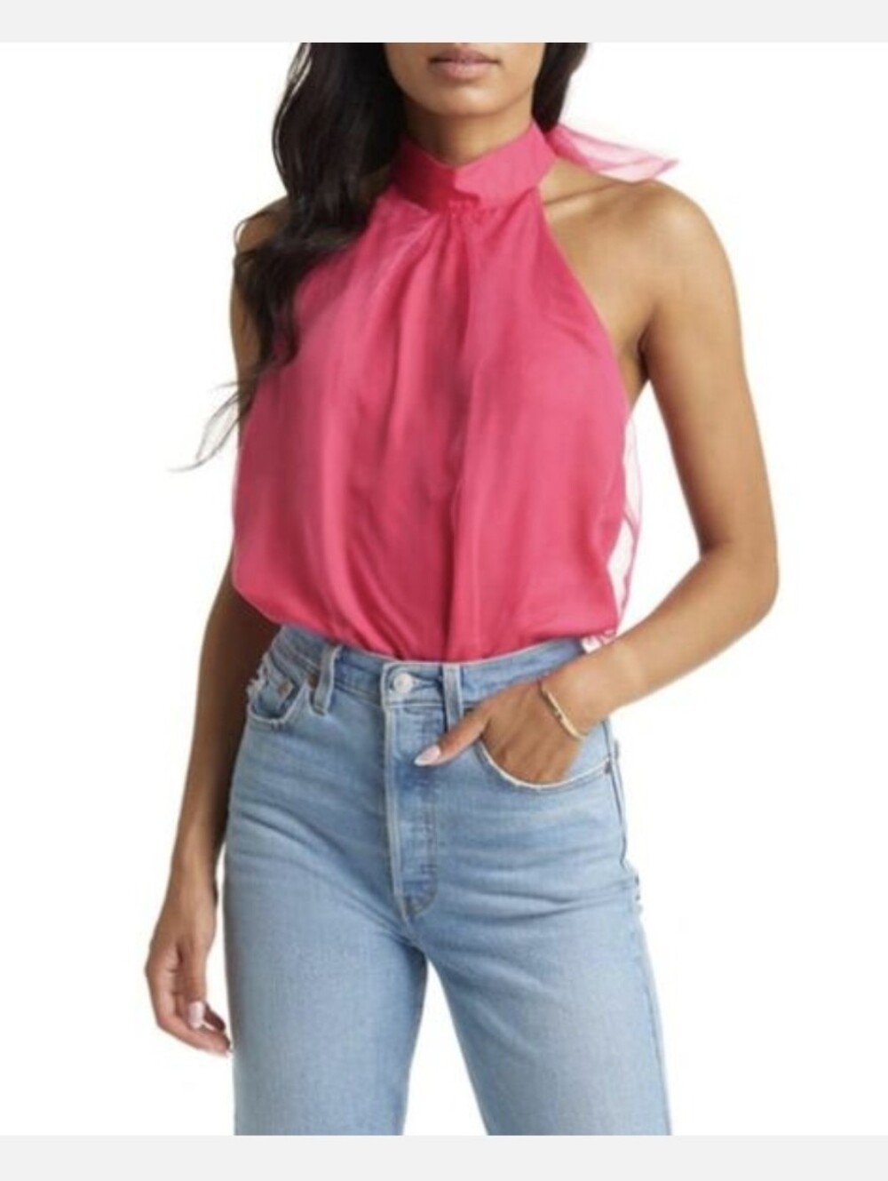 New VICI Women's Hot Pink Organza Halter Bodysuit Size M